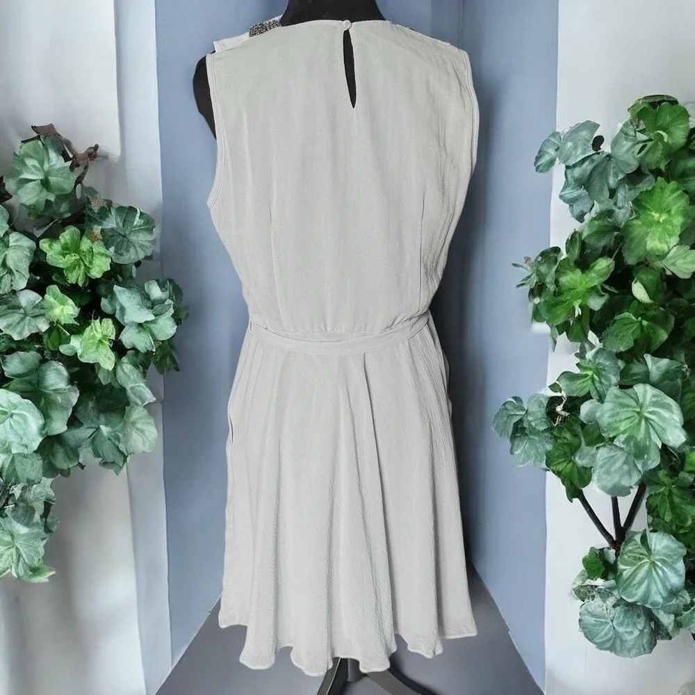 Dorothy Perkins NWT Beaded Collar‎ Chiffon Dress Grey UK 10 US 6 Cocktail